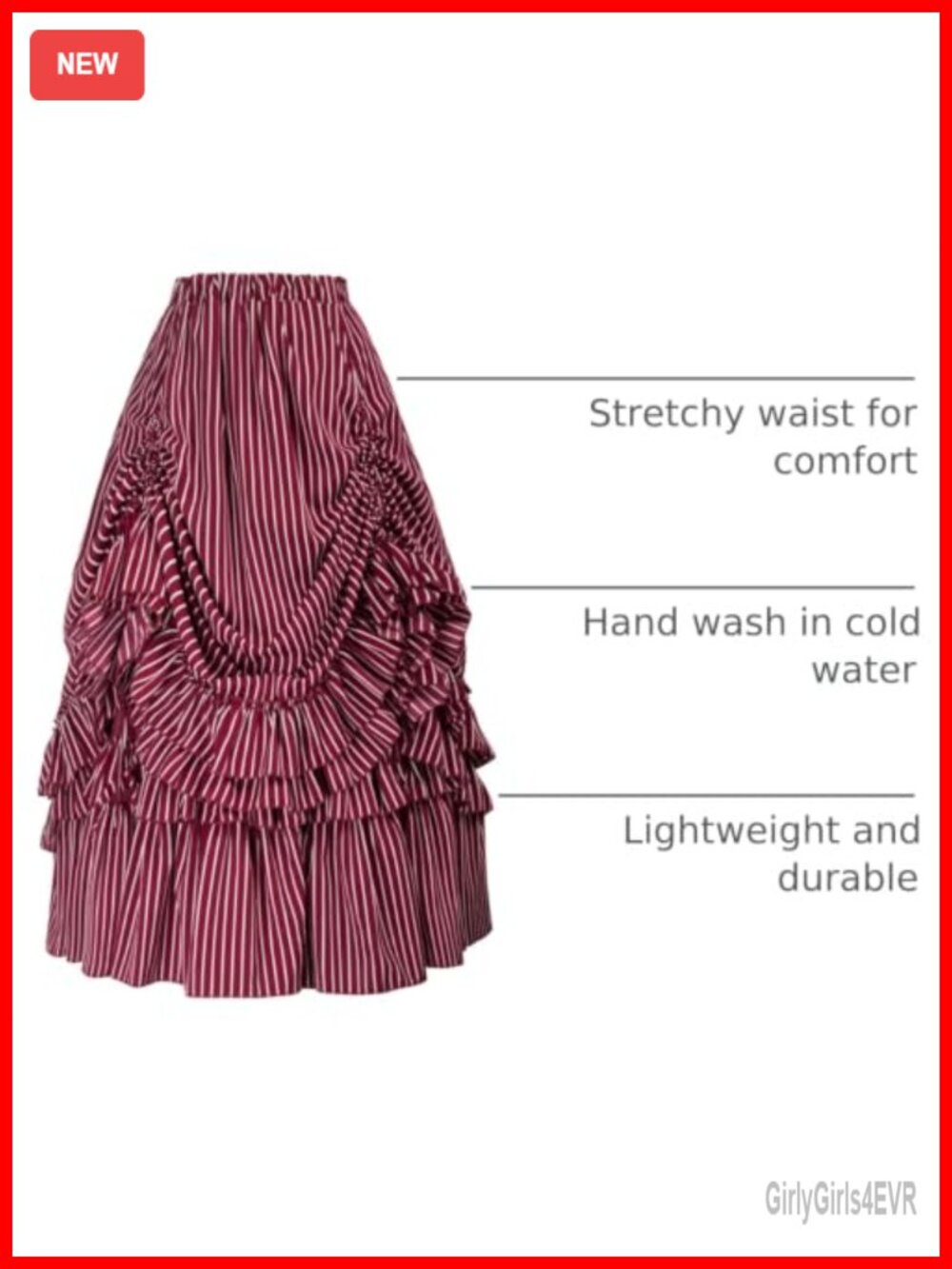 Victorian Gothic Steampunk Striped Ruffled Full Skirt Drawstring - Picture 3 of 6